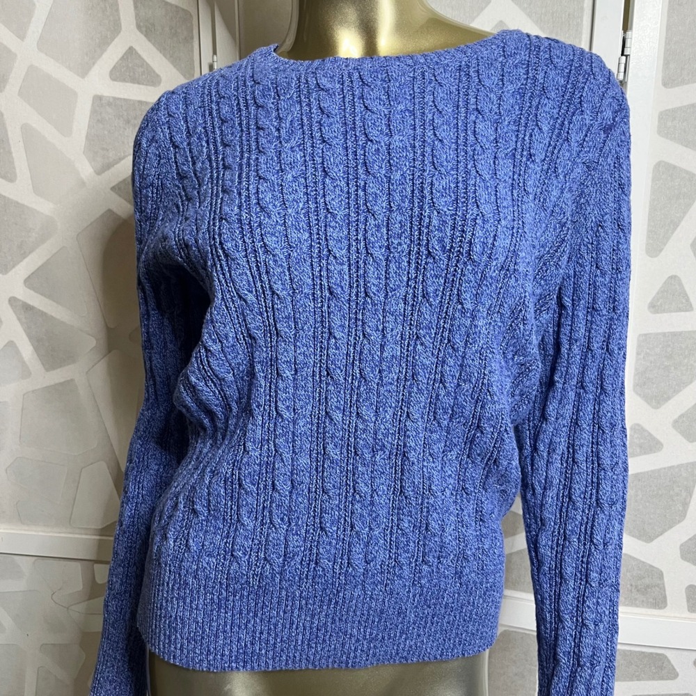 St.John's Bay Blue Cable Knit Sweater Womens M Boatneck Pullover Marled Academia